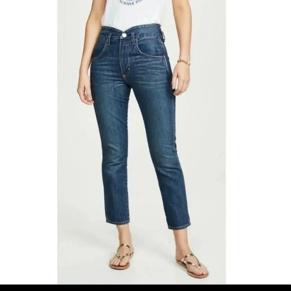 AMO Cotton Mid-Rise Ankle Length Straight Leg Tulip Jeans in Dark Vintage(26) - Picture 4 of 12